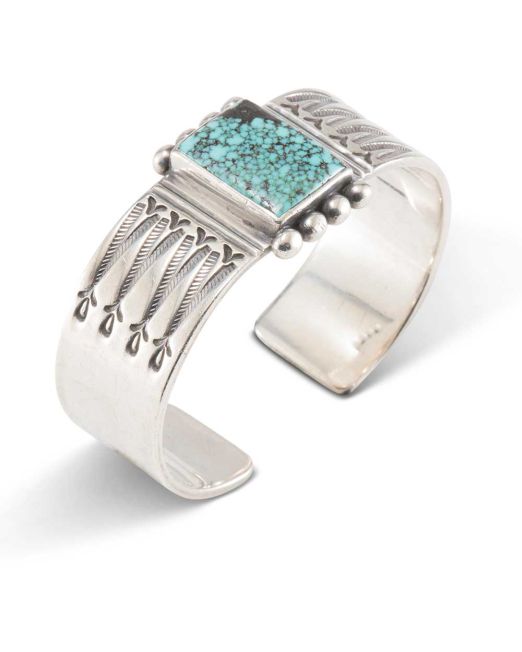 Thomas Curtis Turquoise and Stamped Sterling Silver Cuff