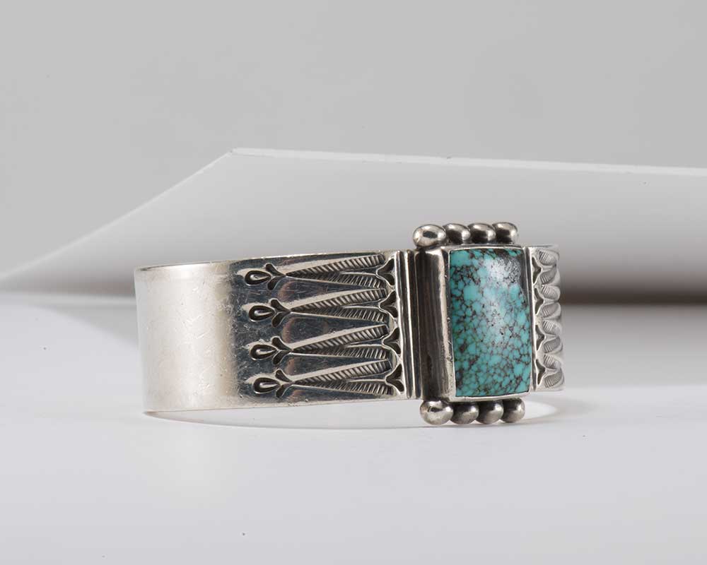 Thomas Curtis Turquoise and Stamped Sterling Silver Cuff