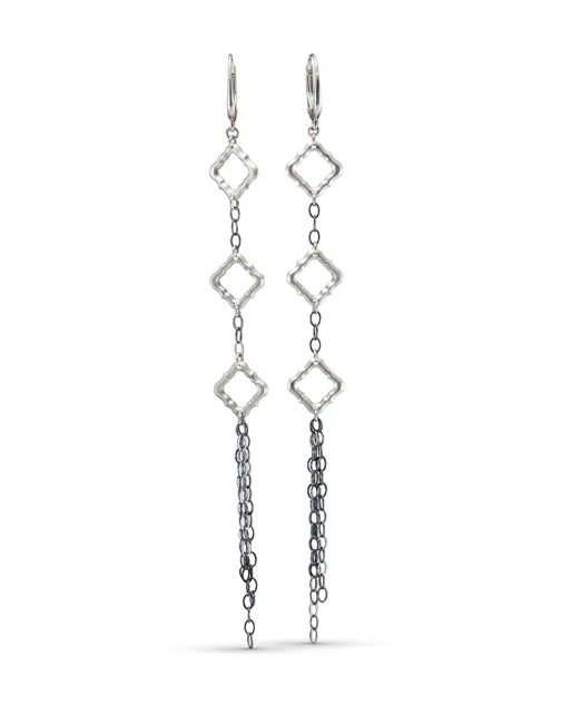 LAYAWAY Michelle Greenawalt Maria Samora Matte Silver Quattrofoil Earrings with Chain Dangles