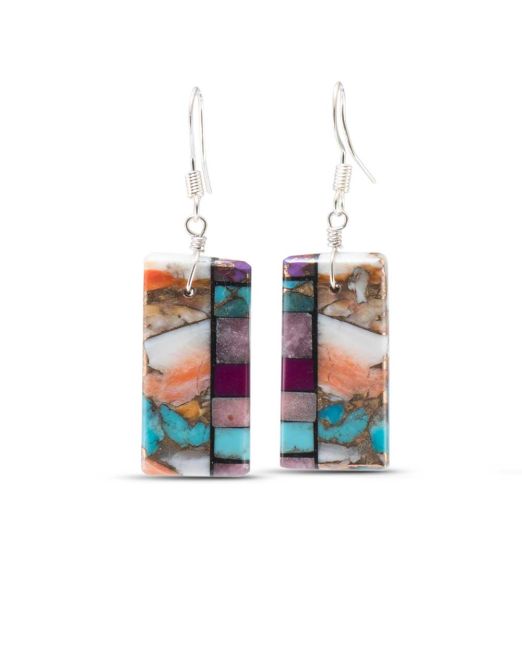 Mary Louise Tafoya Mosaic Brass Infused Stone Earrings