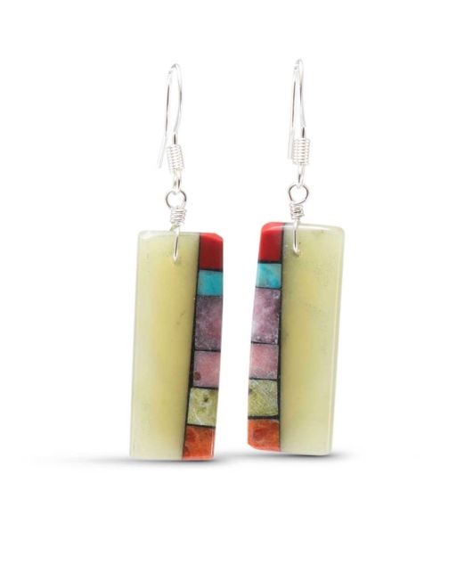 Mary Louise Tafoya Yellow Serpentine Mosaic Earrings