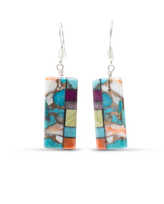 Mary Louise Tafoya Mosaic Brass Infused Stone Earrings