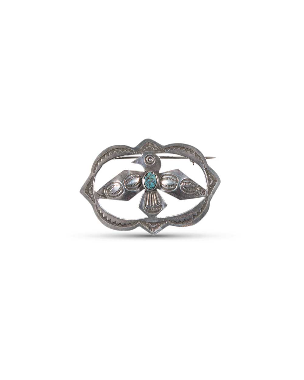 Fred Harvey Era Cutout Thunderbird Pin with Turquoise