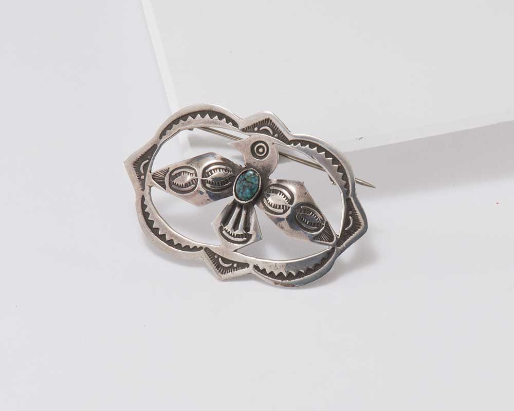 Fred Harvey Era Cutout Thunderbird Pin with Turquoise