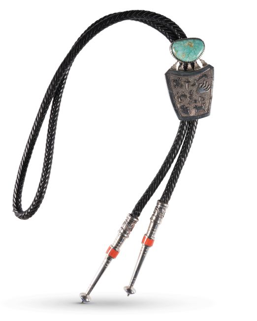 Michael Perry Turquoise Bolo with Coral Inlay