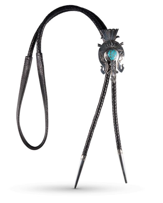 Jennifer Curtis Stamped Sterling Silver and Turquoise Bolo