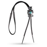 Jennifer Curtis Stamped Sterling Silver and Turquoise Bolo