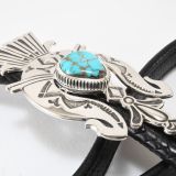 Jennifer Curtis Stamped Sterling Silver and Turquoise Bolo