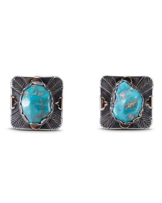 Turquoise Cufflinks with 14Kt Gold Attributed to Ralph Tawangyaouma