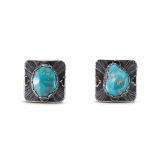 Turquoise Cufflinks with 14Kt Gold Attributed to Ralph Tawangyaouma