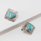 Turquoise Cufflinks with 14Kt Gold Attributed to Ralph Tawangyaouma