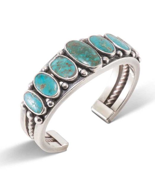 Navajo Guild Blue Gem Turquoise Row Cuff