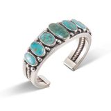 Navajo Guild Blue Gem Turquoise Row Cuff