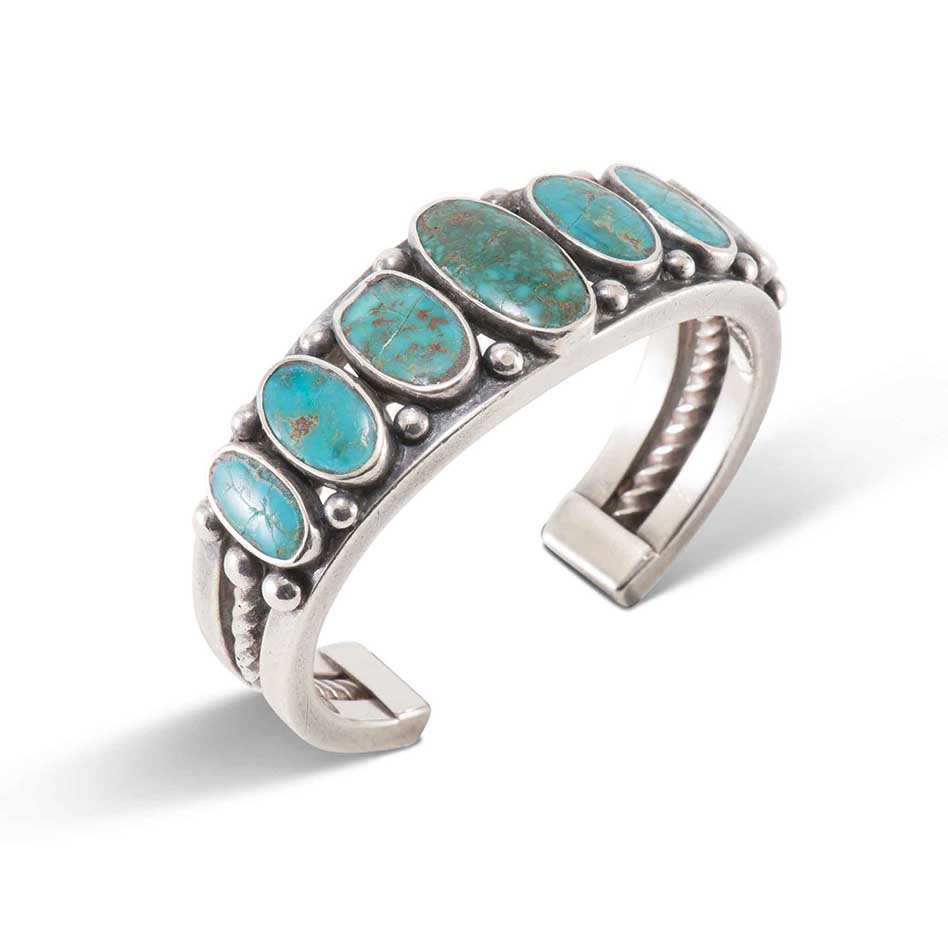 Navajo Guild Blue Gem Turquoise Row Cuff