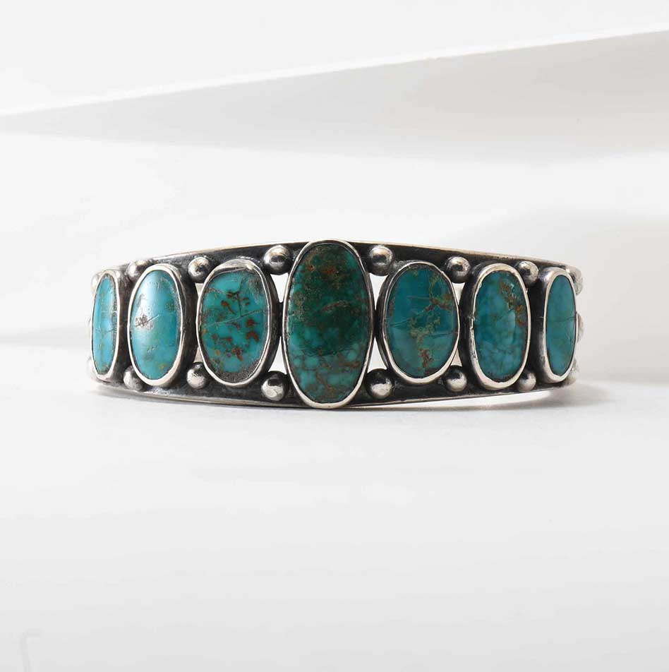 Navajo Guild Blue Gem Turquoise Row Cuff