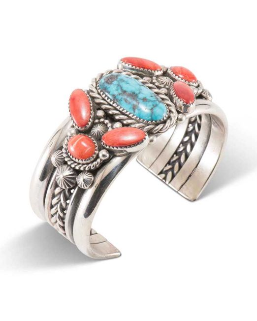 Jeanette Dale Turquoise and Spiny Oyster Shell Cluster Cuff