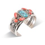 Jeanette Dale Turquoise and Spiny Oyster Shell Cluster Cuff
