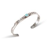 Wolf Robe Hunt Thin Stamped Silver Cuff with Turquoise