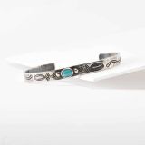 Wolf Robe Hunt Thin Stamped Silver Cuff with Turquoise