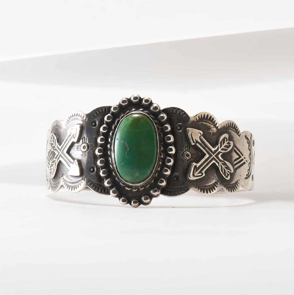 Fred Harvey Era Turquoise and Crossed Arrows Cuff