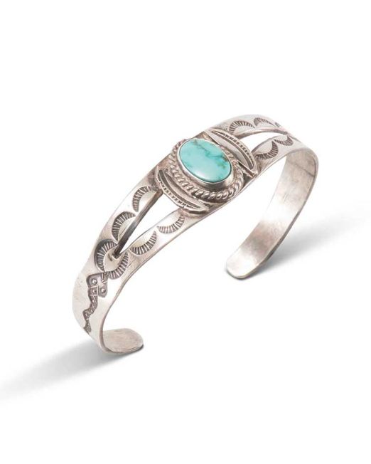 Fred Harvey Era Turquoise and Stamped Silver Cuff