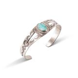 Fred Harvey Era Turquoise and Stamped Silver Cuff