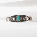 Fred Harvey Era Turquoise and Stamped Silver Cuff