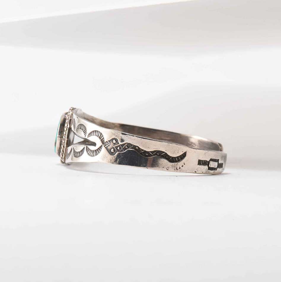 Fred Harvey Era Turquoise and Stamped Silver Cuff