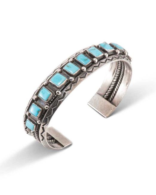 Vintage Navajo Turquoise Row Cuff Circa 1940s