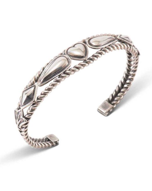 Sterling Silver Twisted Wire Repoussé Heart Cuff