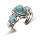 Alex Sanchez Three Stone Turquoise and Twisted Wire Cuff
