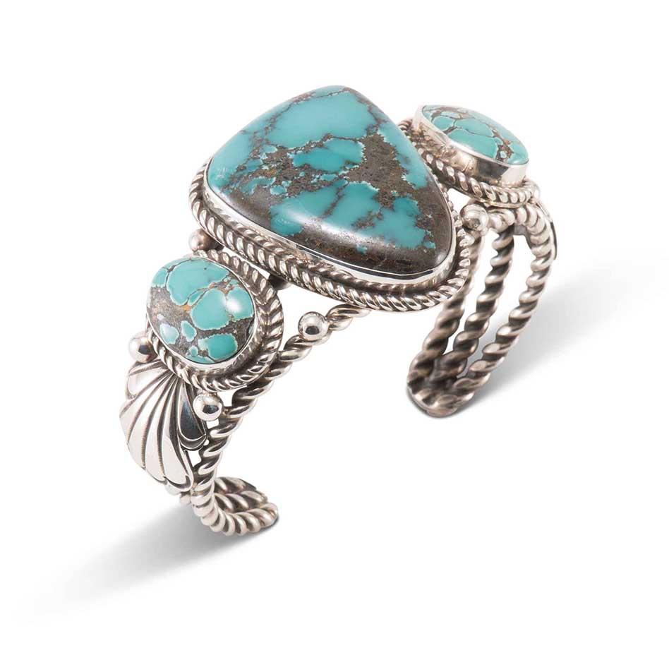 Alex Sanchez Three Stone Turquoise and Twisted Wire Cuff