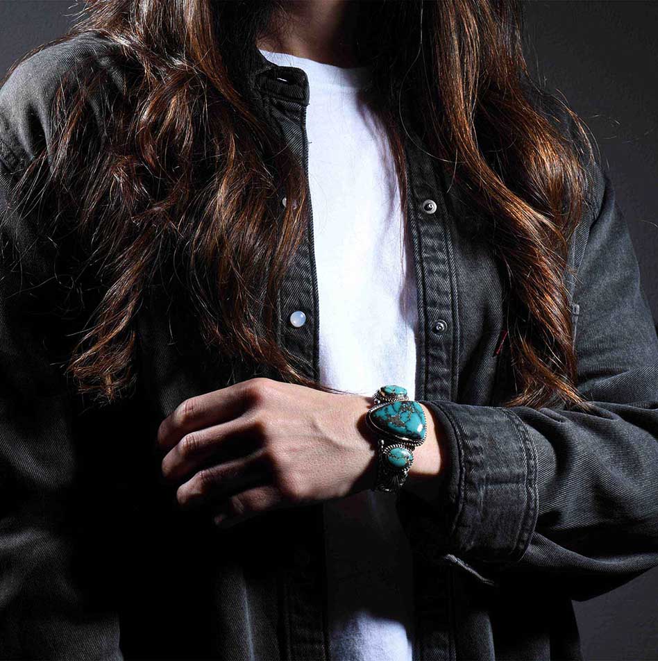 Alex Sanchez Three Stone Turquoise and Twisted Wire Cuff