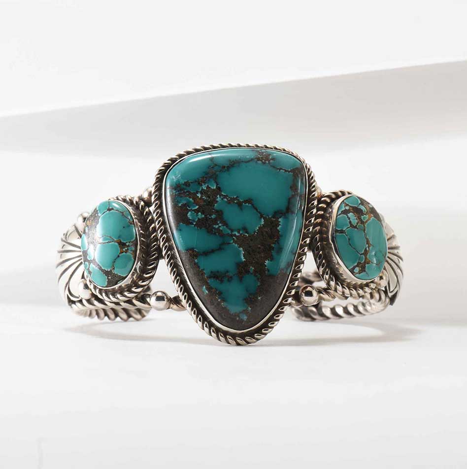 Alex Sanchez Three Stone Turquoise and Twisted Wire Cuff