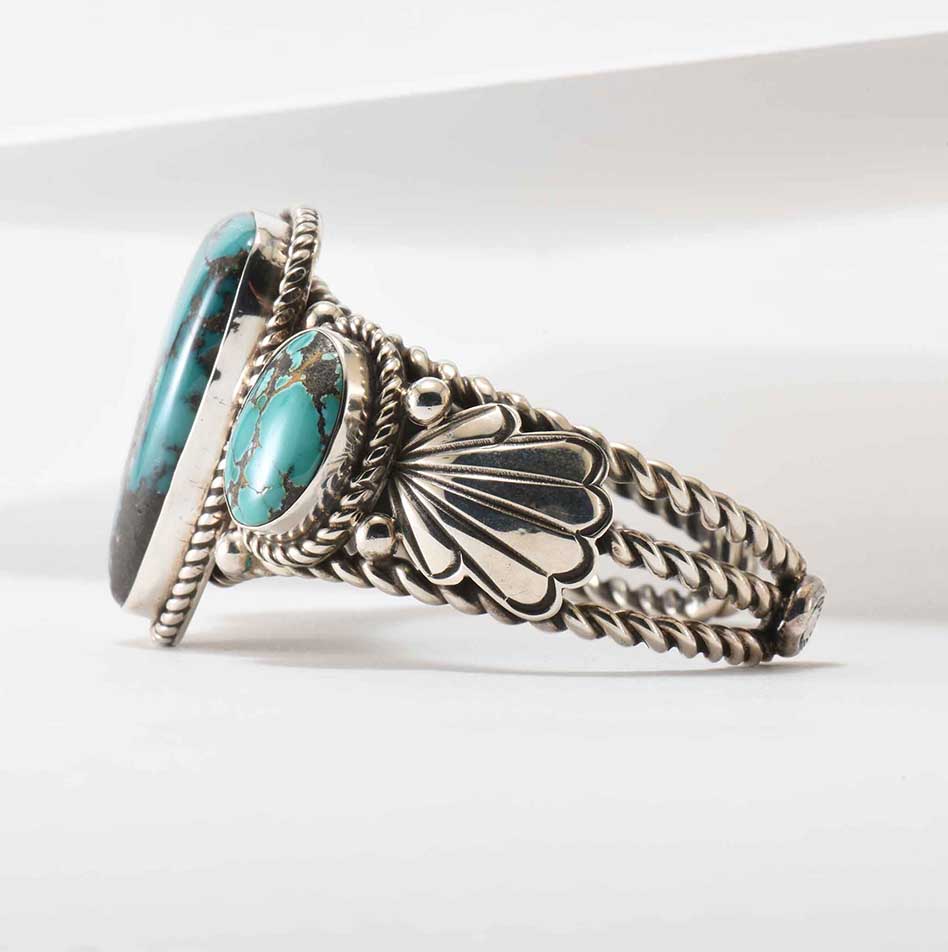 Alex Sanchez Three Stone Turquoise and Twisted Wire Cuff