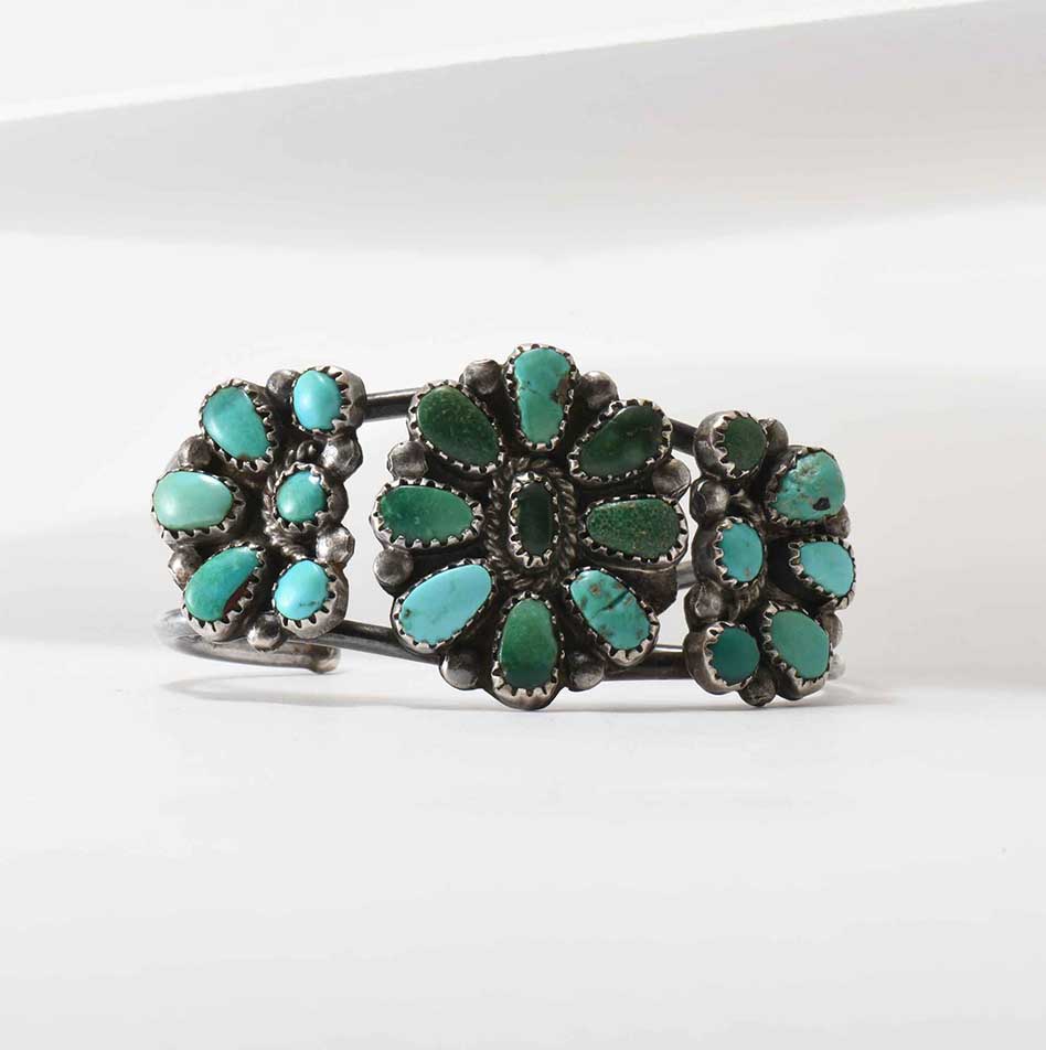 Vintage Navajo Turquoise Cluster Child Cuff Circa 1940s