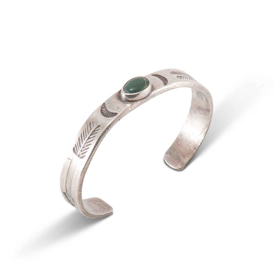 Vintage Stamped Silver and Turquoise Child Cuff First Quarter 20th Century