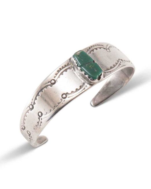 Vintage Navajo Ingot Silver and Turquoise Child Cuff First Quarter 20th Century