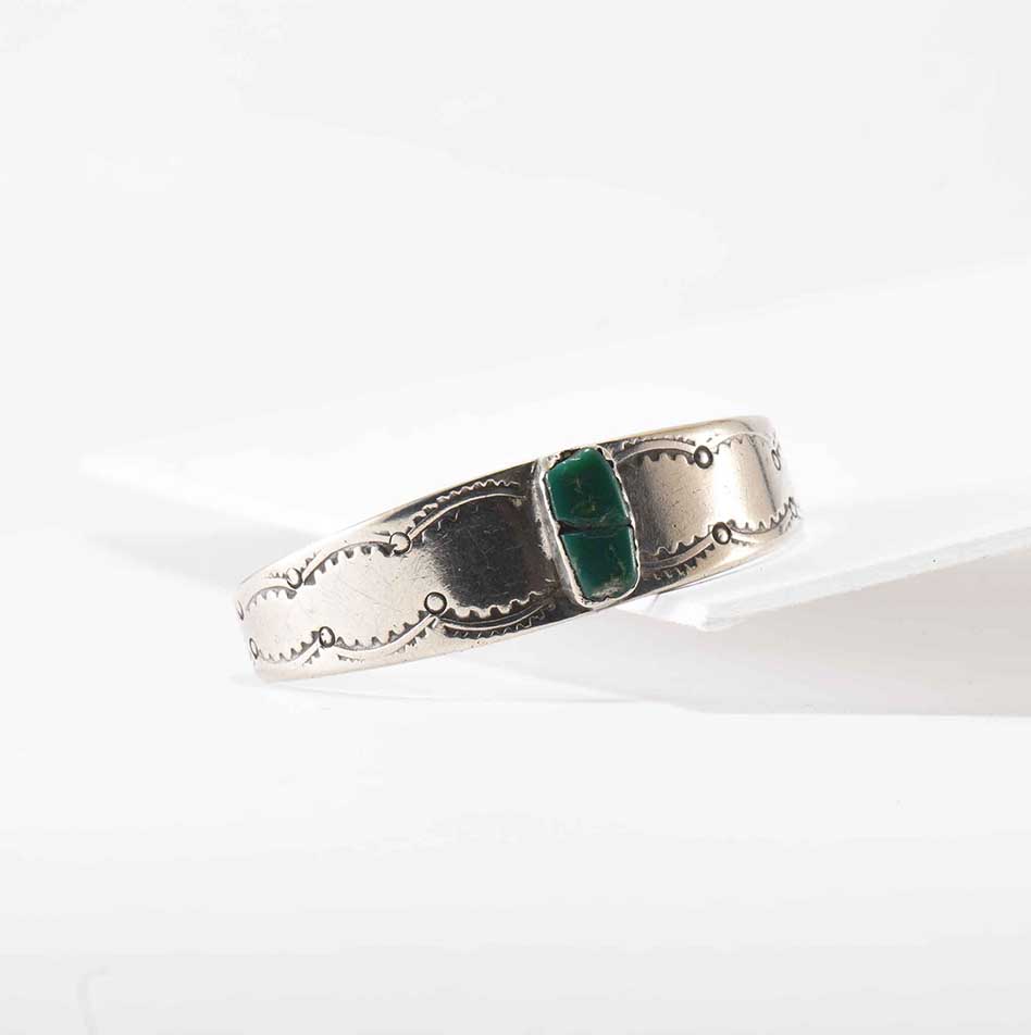 Vintage Navajo Ingot Silver and Turquoise Child Cuff First Quarter 20th Century
