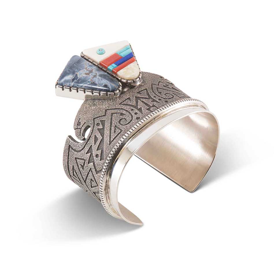 Richard Tsosie Multi Stone Inlay and Overlay Cuff with African Pietersite