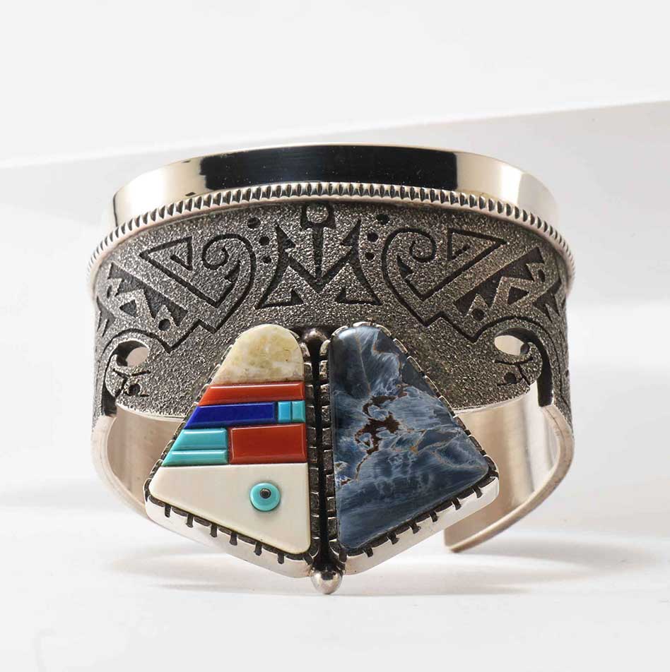 Richard Tsosie Multi Stone Inlay and Overlay Cuff with African Pietersite