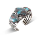 Paul J Begay Three Stone Bisbee Turquoise Cuff