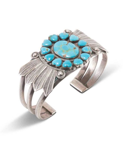 Vintage Navajo Turquoise Heart Cluster Cuff