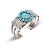 Vintage Navajo Turquoise Heart Cluster Cuff