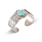 Fred Harvey Era Stamped Silver and Turquoise Wide Cuff