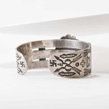 Fred Harvey Era Stamped Silver and Turquoise Wide Cuff