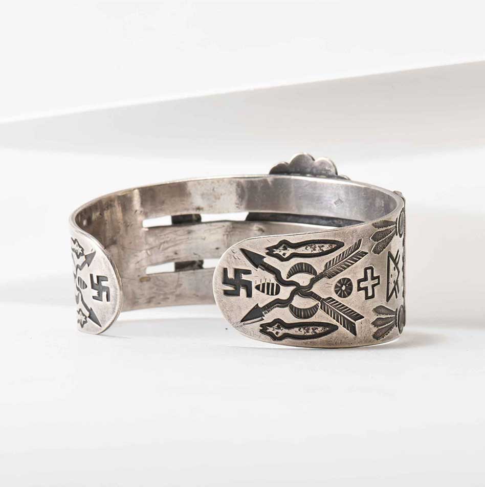 Fred Harvey Era Stamped Silver and Turquoise Wide Cuff