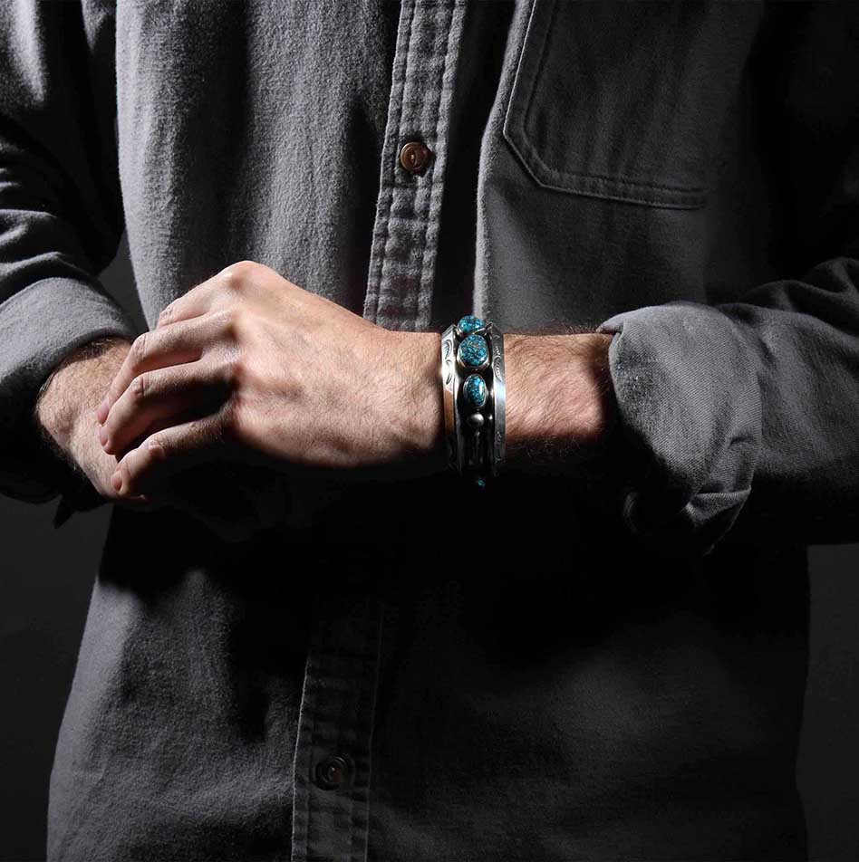Vintage Navajo Lone Mountain Turquoise Cuff Circa 1940s