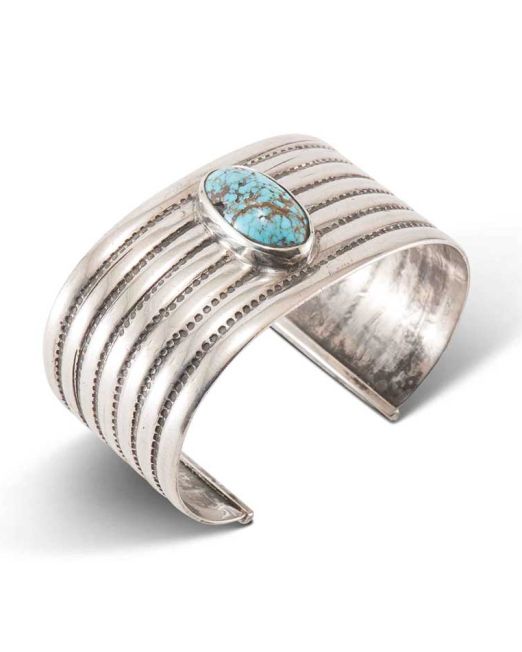 Vintage Navajo Wide Silver Cuff with Turquoise