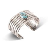 Vintage Navajo Wide Silver Cuff with Turquoise
